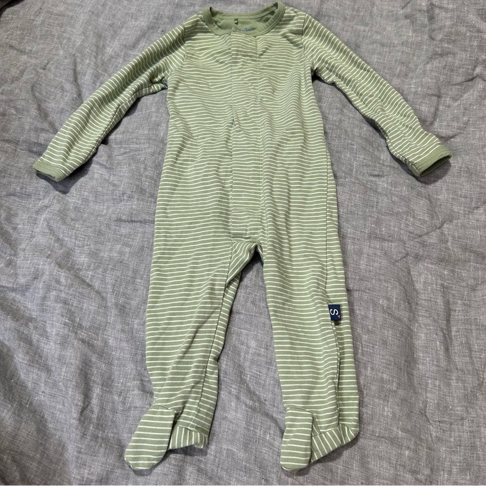 Magnetic Me Simply Green Stripe Organic Cotton Modal Magnetic One Piece Footie
